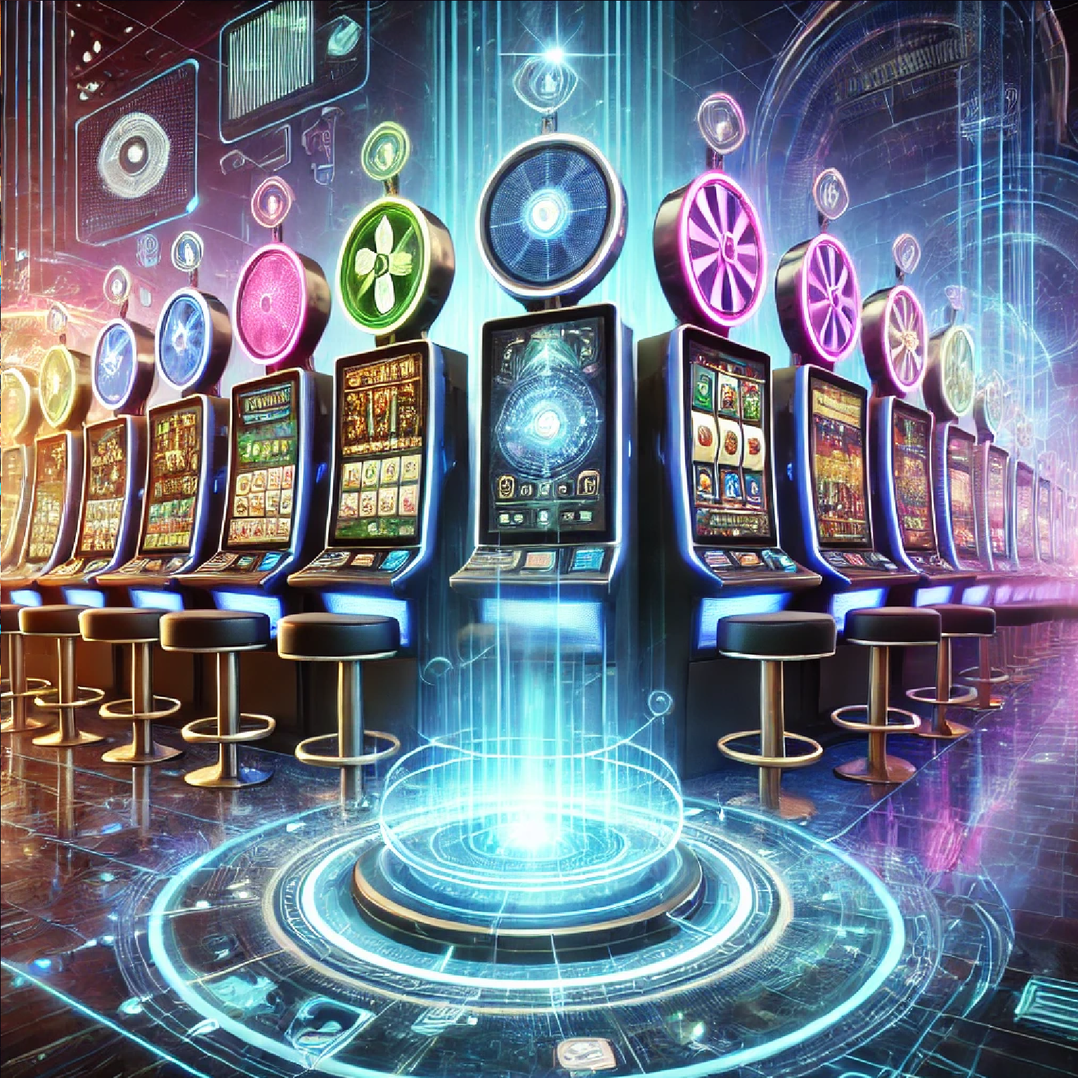 A modern slot machine paired with a VR headset illustrating emerging technologies in slot gaming